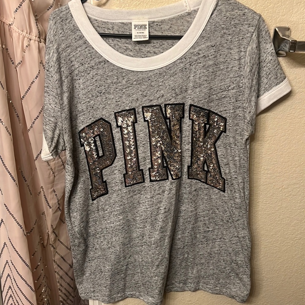 PINK sequin tee since medium